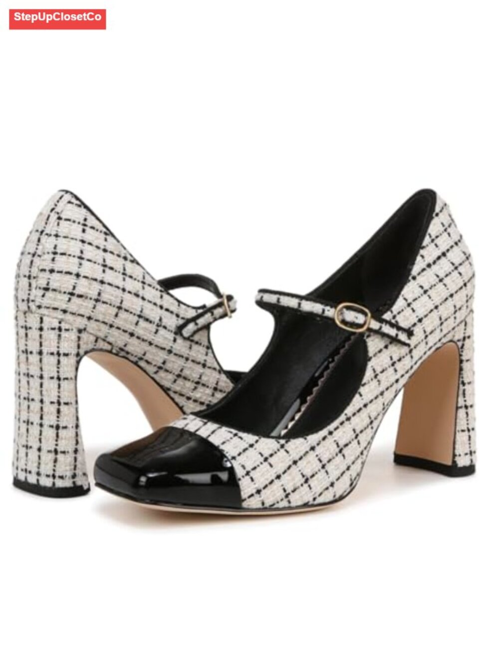 Women's Chunky Block Heel Mary Jane Pumps Square Toe Ankle Strap